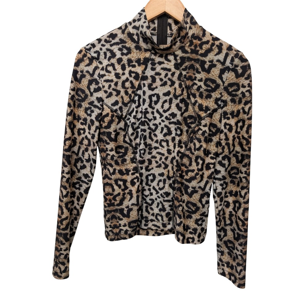 Nicole Miller Leopard Print Rash Guard Swim Shirt Mock Neck Surfing Summer Beach